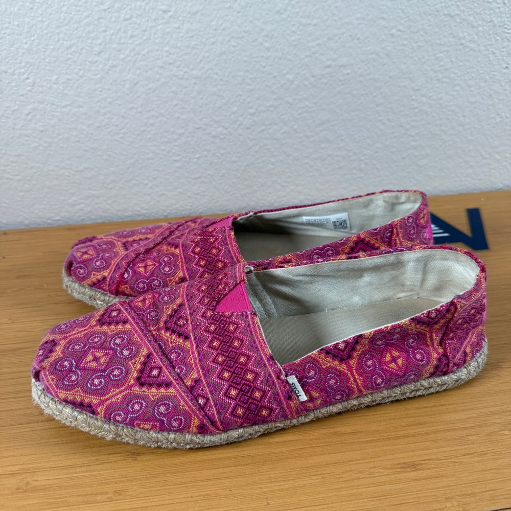 Toms Alpargata Shoes Women 9 Pink Geometric Woven Espadrille Slip On Flats